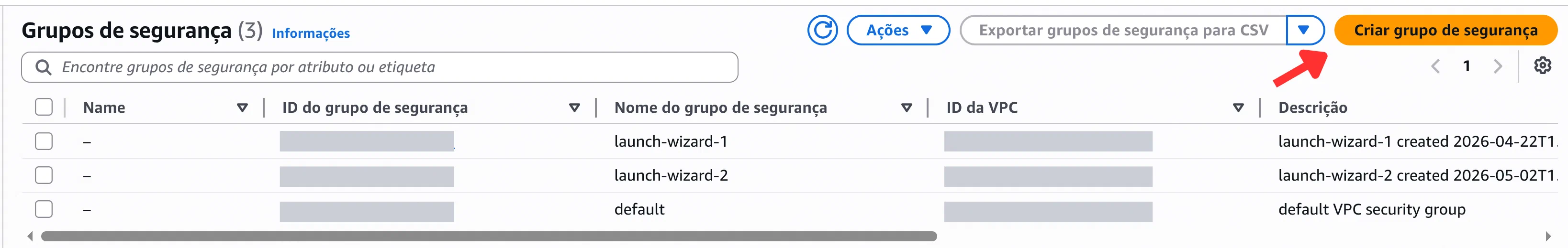Criar Grupo de Segurança