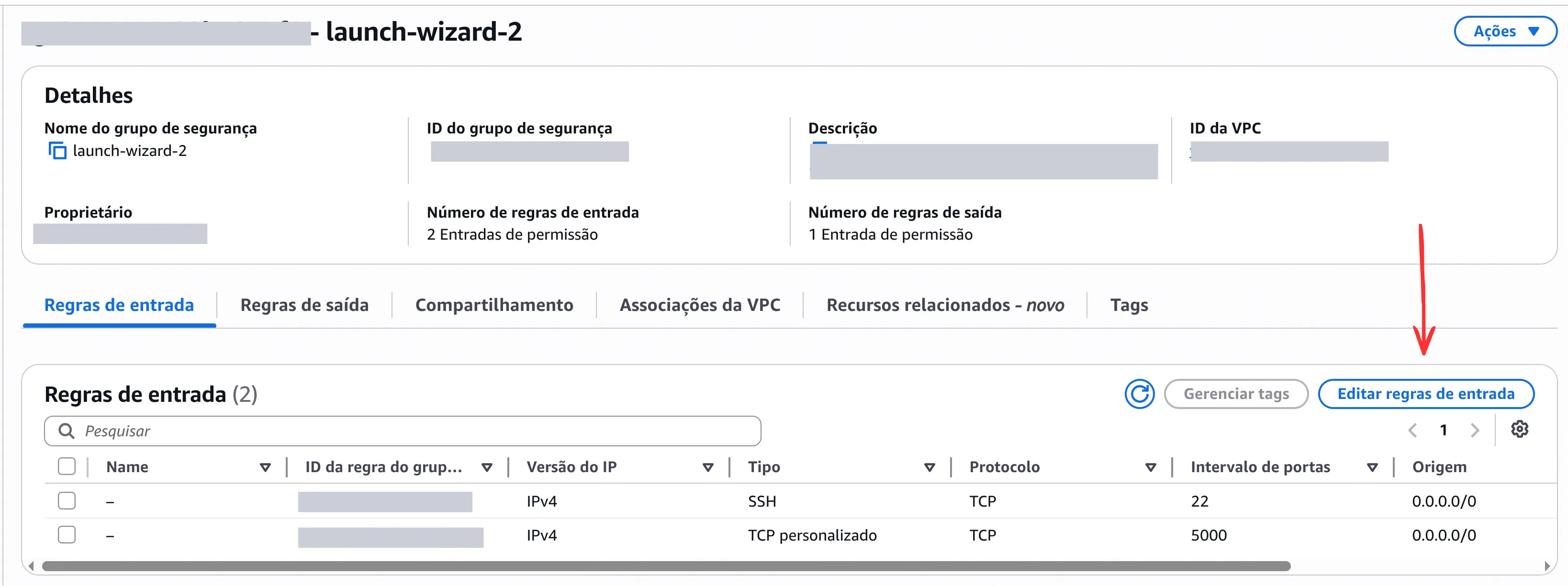 Regras de entrada